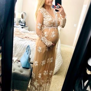 Worn once embroidered lace long sleeve maxi dress boho small